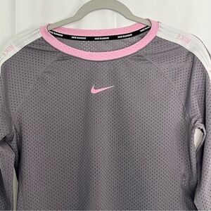 Nike Cropped Running Top Women's Gunsmoke/Pink Athleisure Activewear Gym Sz S